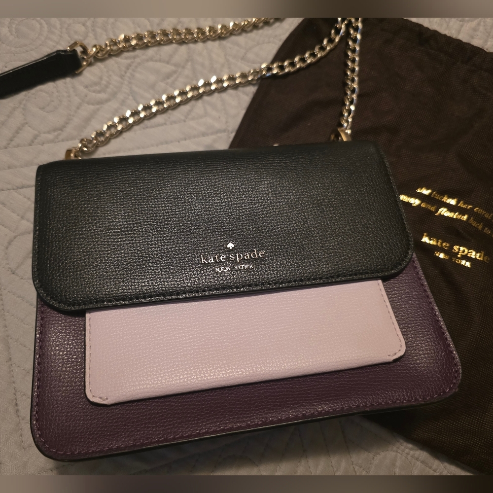 Kate Spade Remi Flap Chain Crossbody Ripe Plum Multi & Card Holder - Picture 3 of 9